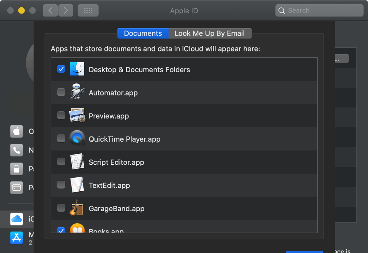 iCloud preferences on a mac showing what type of documents to store in iCloud