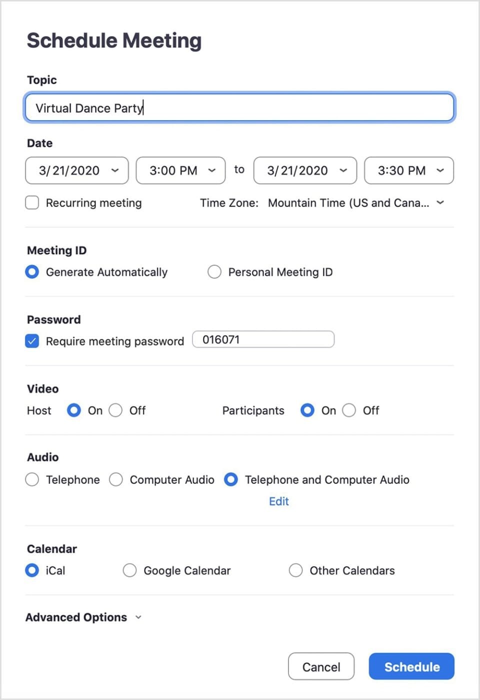 Scheduling a Zoom meeting from the Mac client
