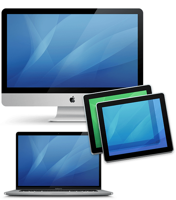imac icon and macbook pro icon with screen sharing icon