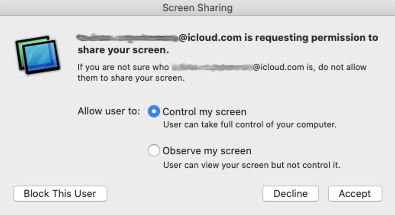 Screen Sharing permissions.