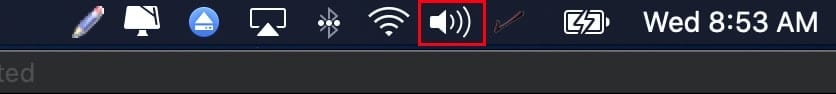 Screen shot of mac menu bar with sound icon highlighted