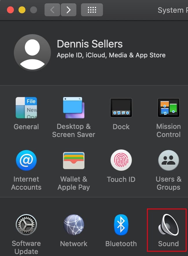 Screen shot of mac sysem preferences with sound icon highlighted