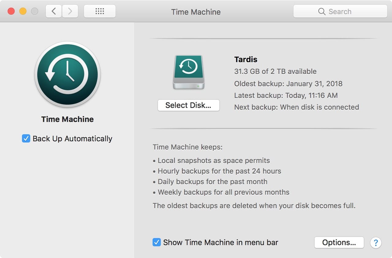 Time Machine preference pane.