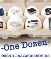 A carton of eggs showing small images of owc products with text saying "One dozen essential accessories."