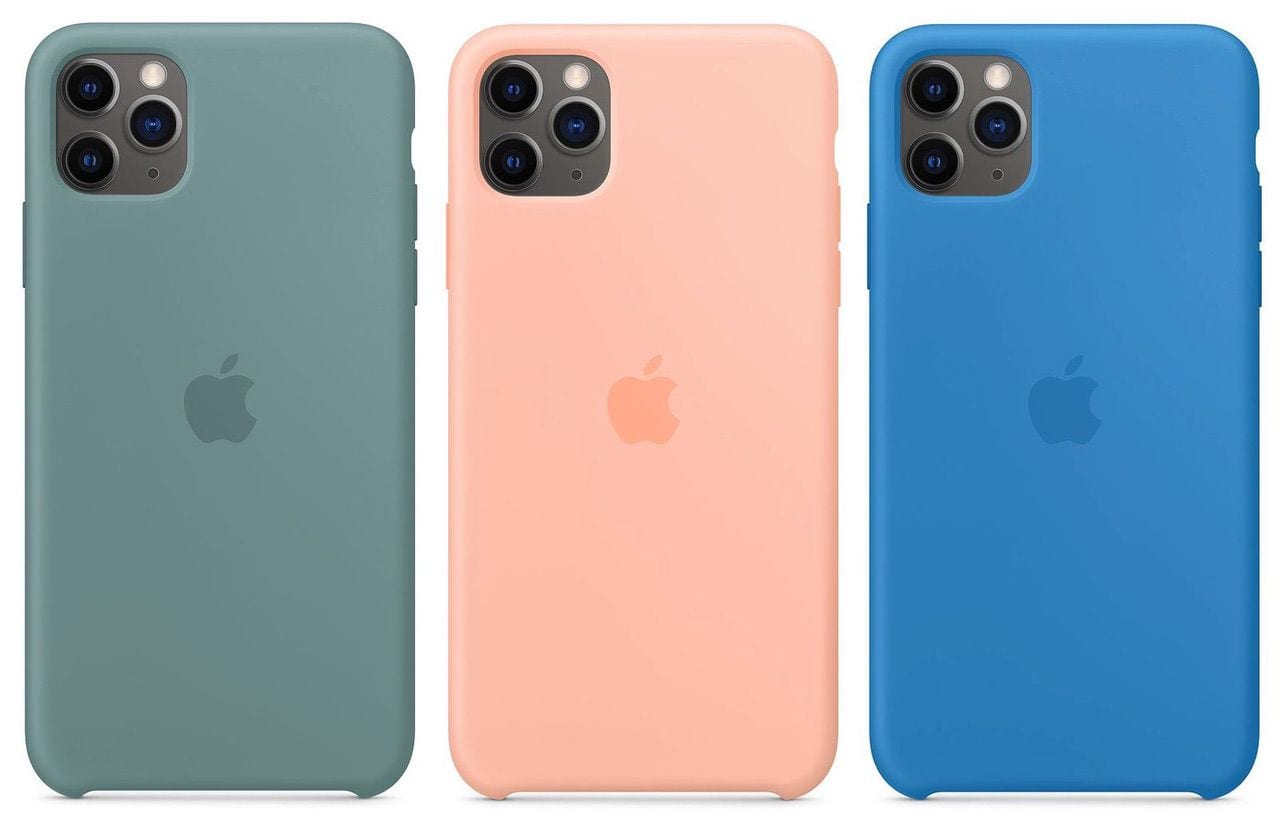 New iPhone case colors: From left, Cactus, Grapefruit, and Surf Blue