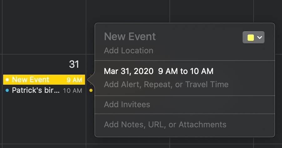 New event modal in mac calendar app
