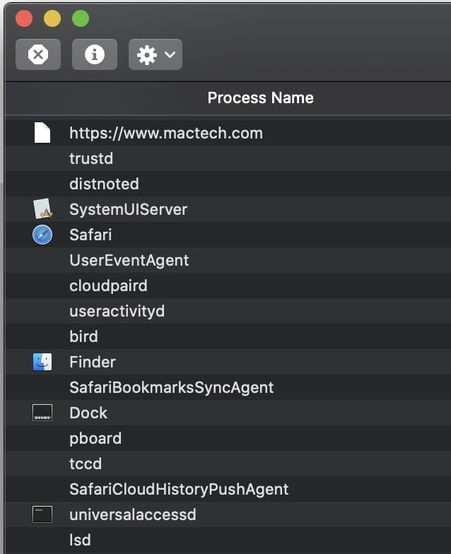 Activity monitor process name