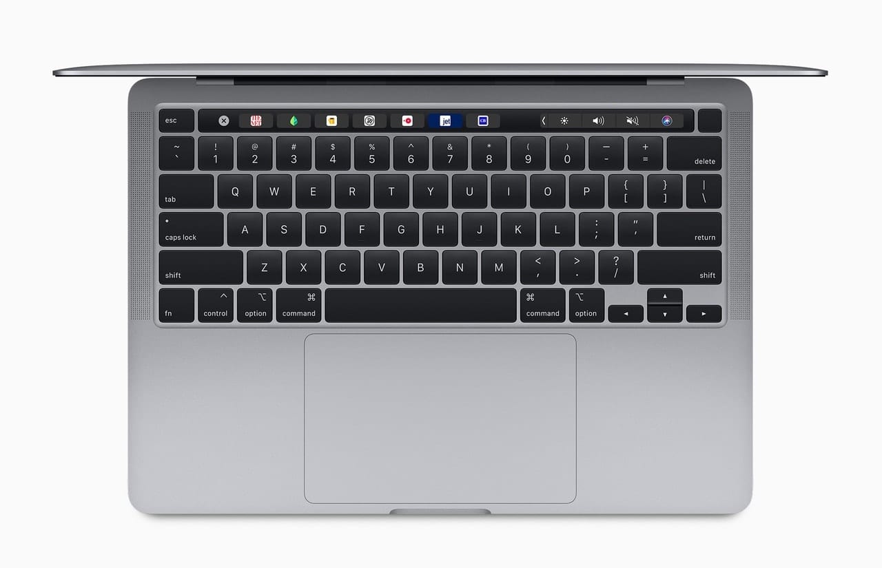 The 13-inch MacBook Pro is equipped with the Magic Keyboard, featuring the Touch Bar and Touch ID. Image via Apple