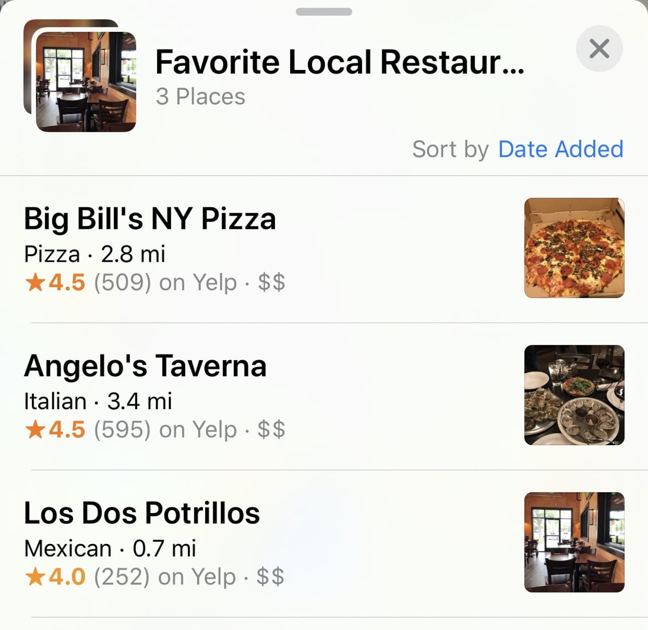 A collection showing listings for Favorite Local Restaurants