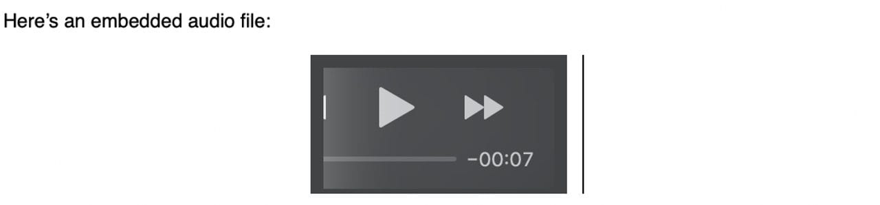 Embedding an audio file (here a .m4a file) partially displays player controls