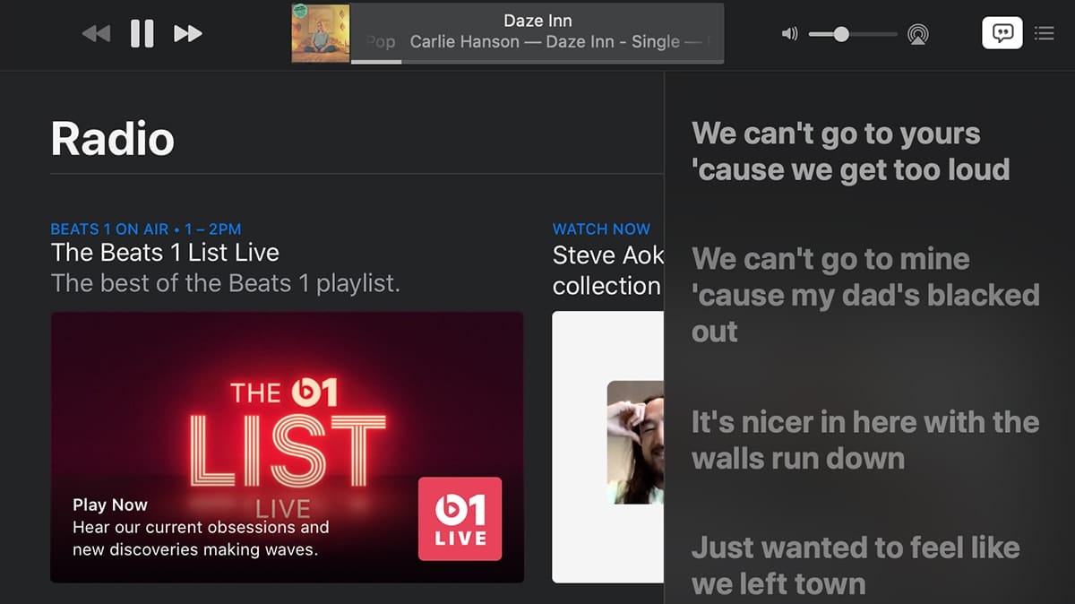 Apple Music player showing the 01 list