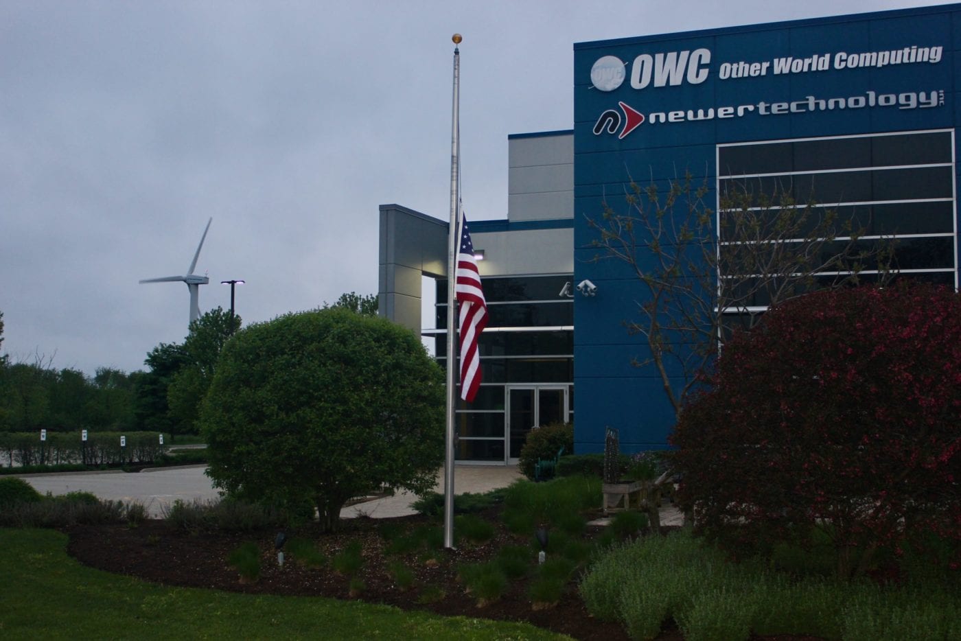 OWC HQ Flag Set at dawn in Woodstock, IL.