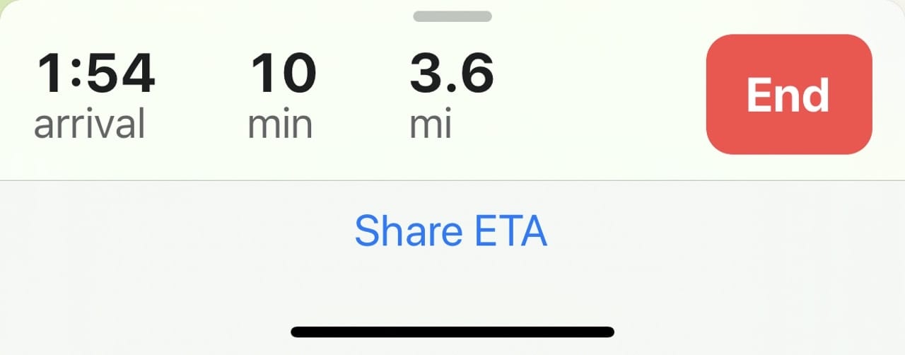 Once turn-by-turn directions are enabled, the Share ETA link appears.