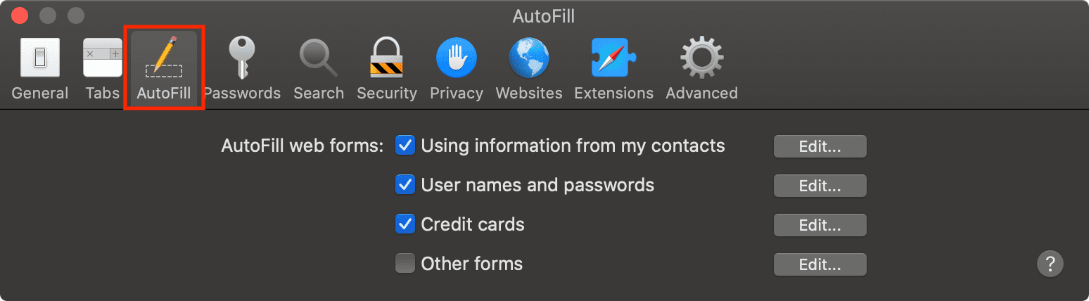 microsoft autofill for safari