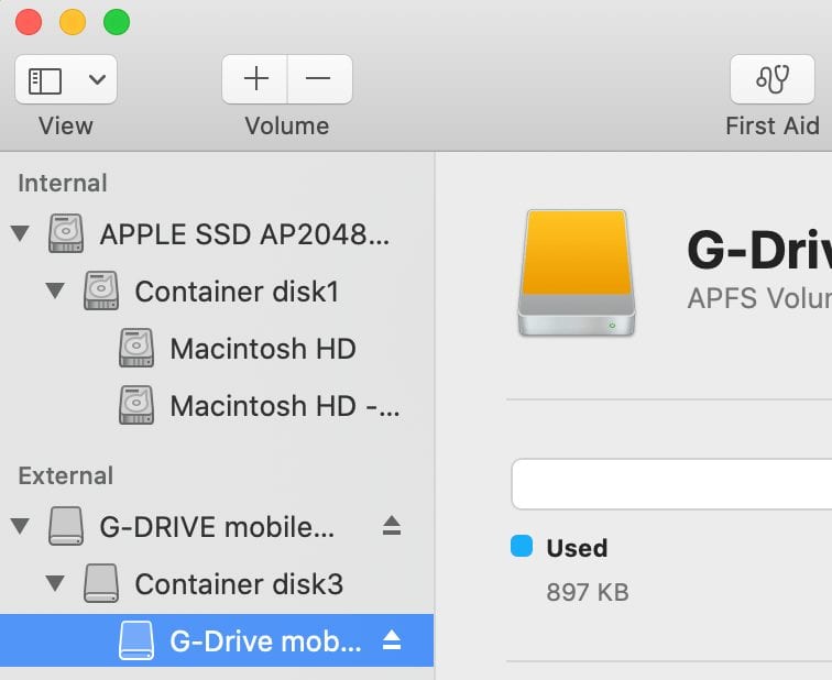 The APFS containers in the volume are now visible