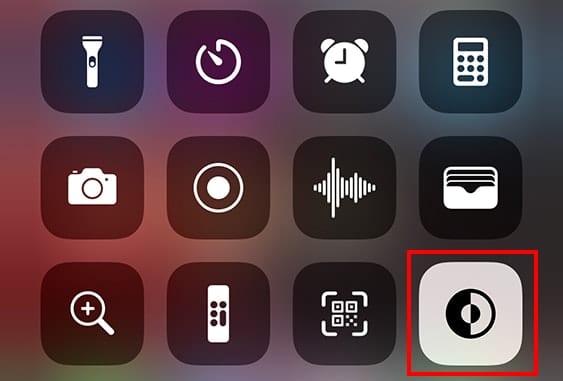 Control Center with Dark Mode button