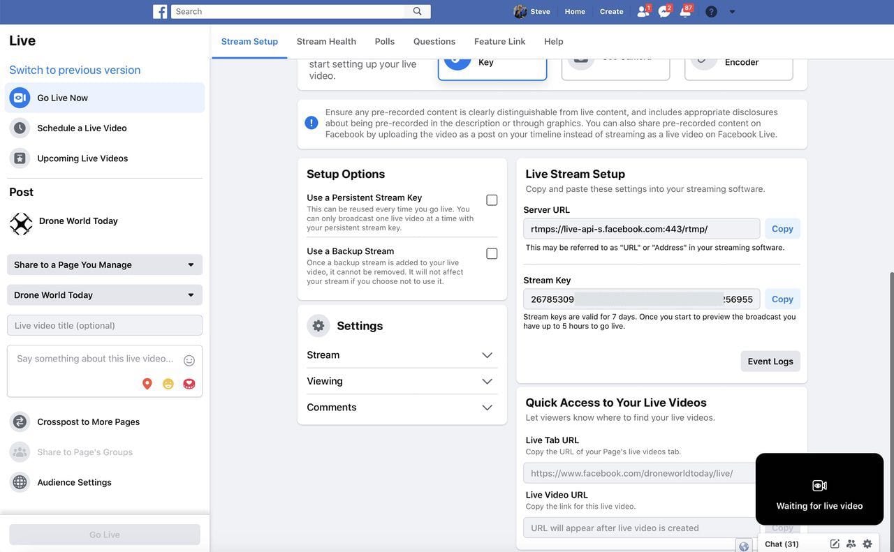 Facebook Live features a very complete Live Producer page for managing streams