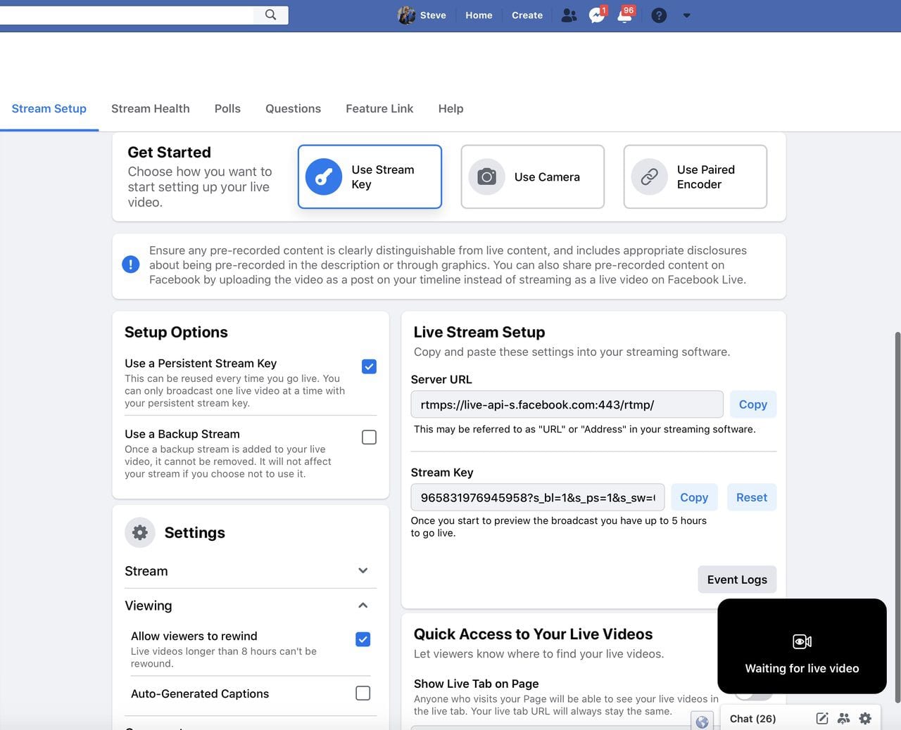 Stream Setup in Facebook