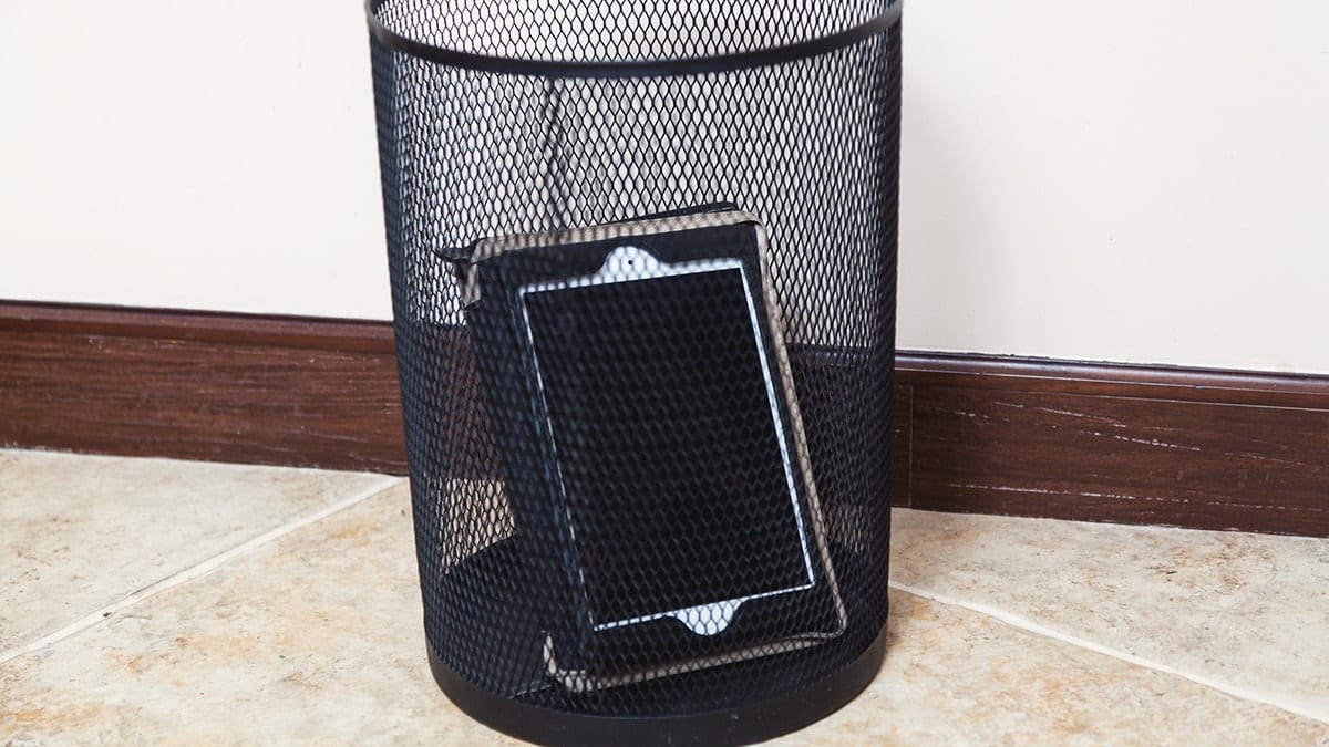 iPad in a wastebasket