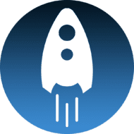 Round Rocket Yard Spaceship Logo White on Blue Gradient