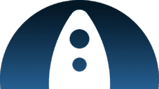 Round Rocket Yard Spaceship Logo White on Blue Gradient