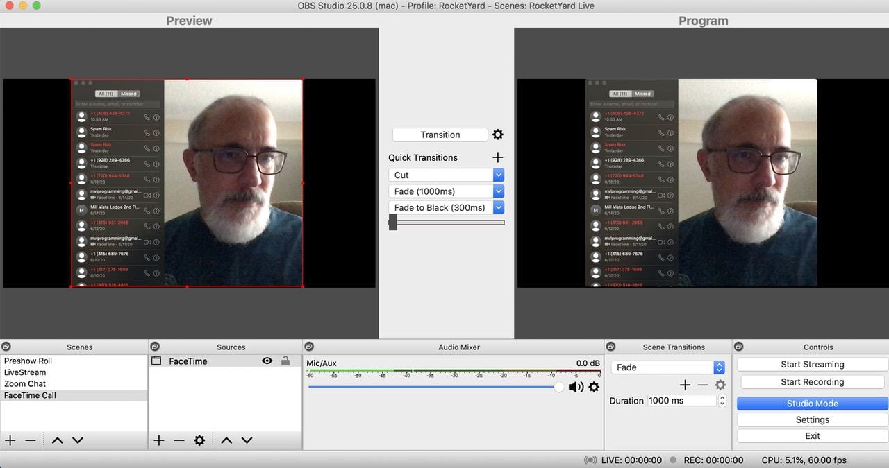 Using FaceTime as a source window for OBS