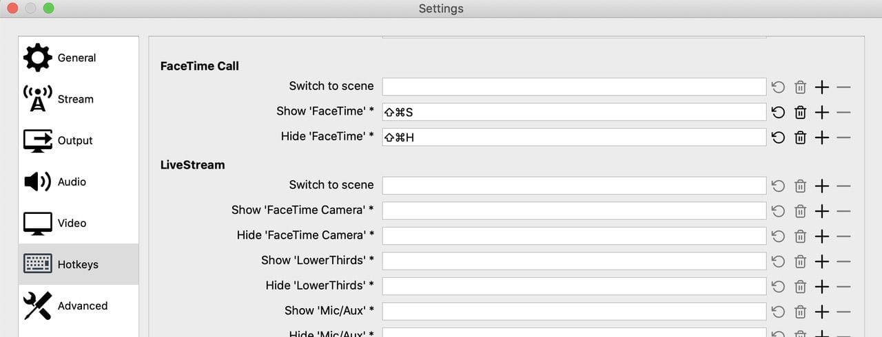 Setting up hotkeys in OBS Settings