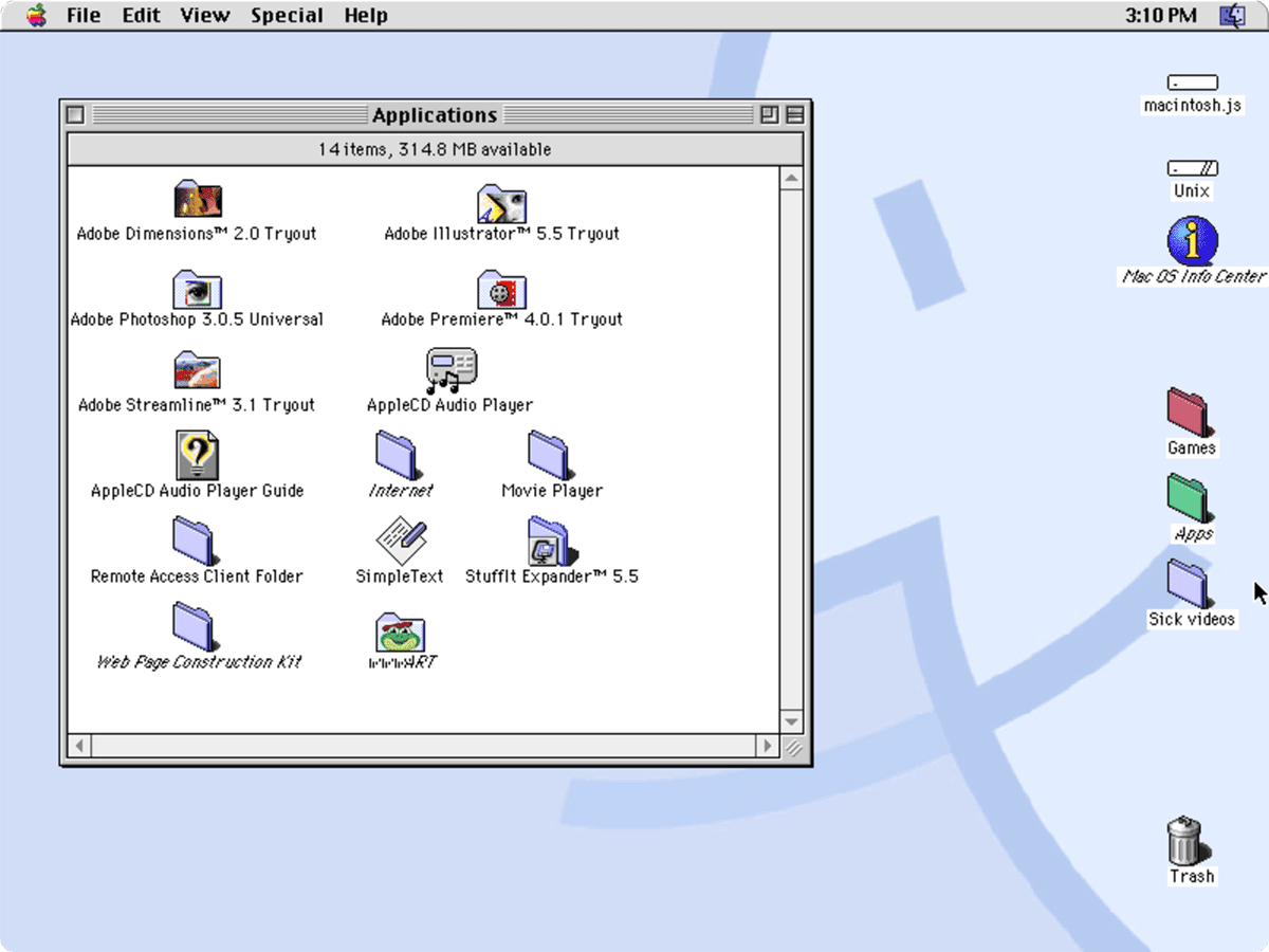 The Macintosh.js desktop