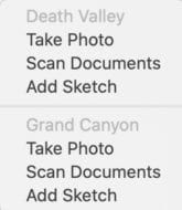 Actions available when inserting into a sticky note from iPhone or iPad