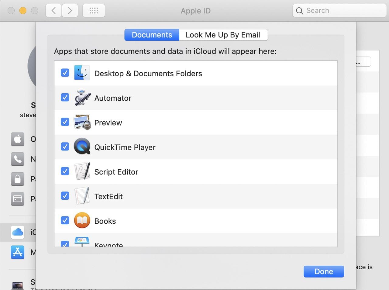 Make sure "Desktop & Documents Folders" is checked to enable iCloud Drive syncing