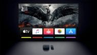 applw tv with remote showing apps on screen