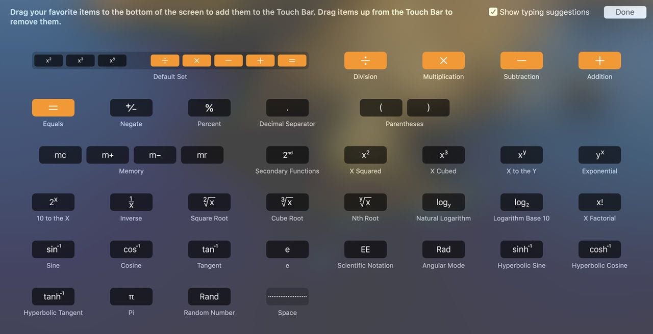 Customizing the Calculator functions that appear on the MacBook Touch Bar