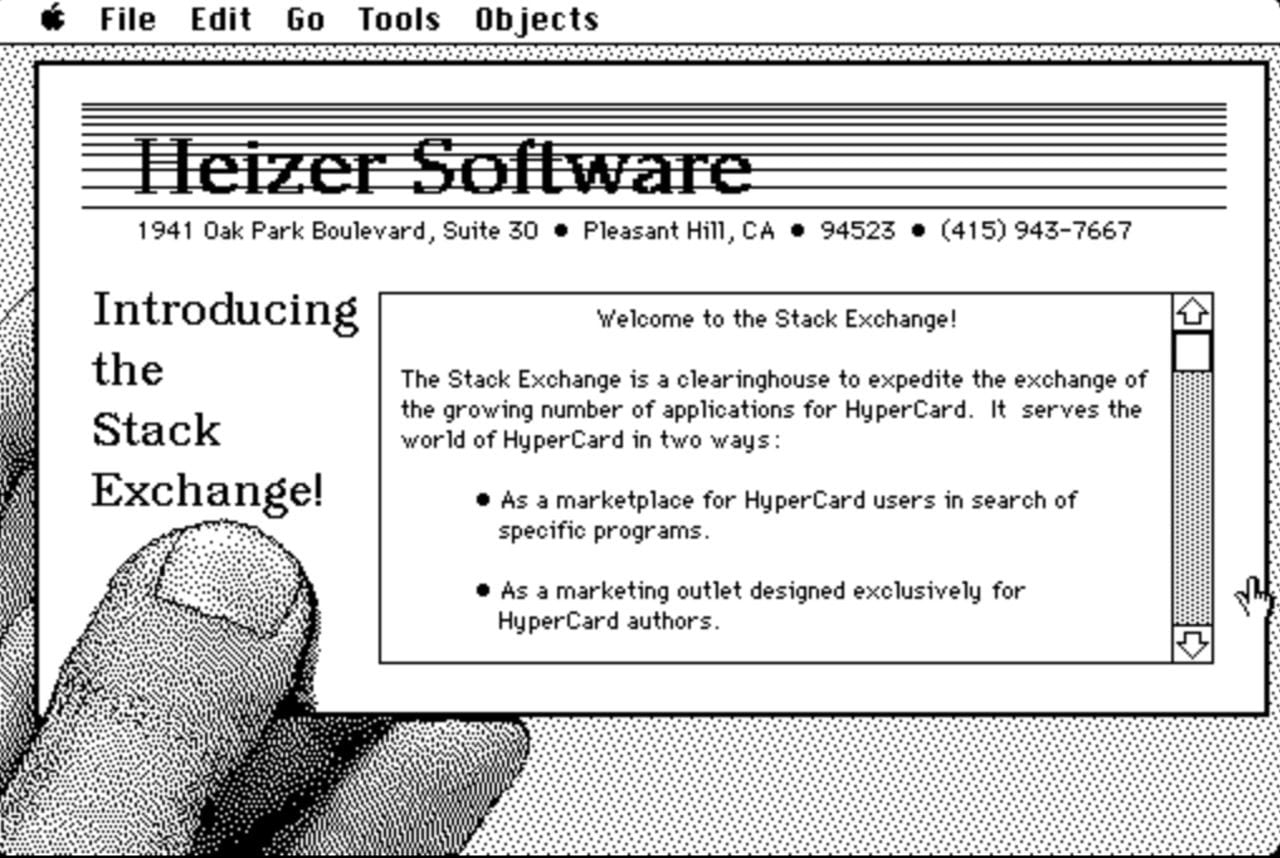 The Heizer Software Stack Exchange provided a catalog of HyperCard stacks, as well as a market for would-be programmers.
