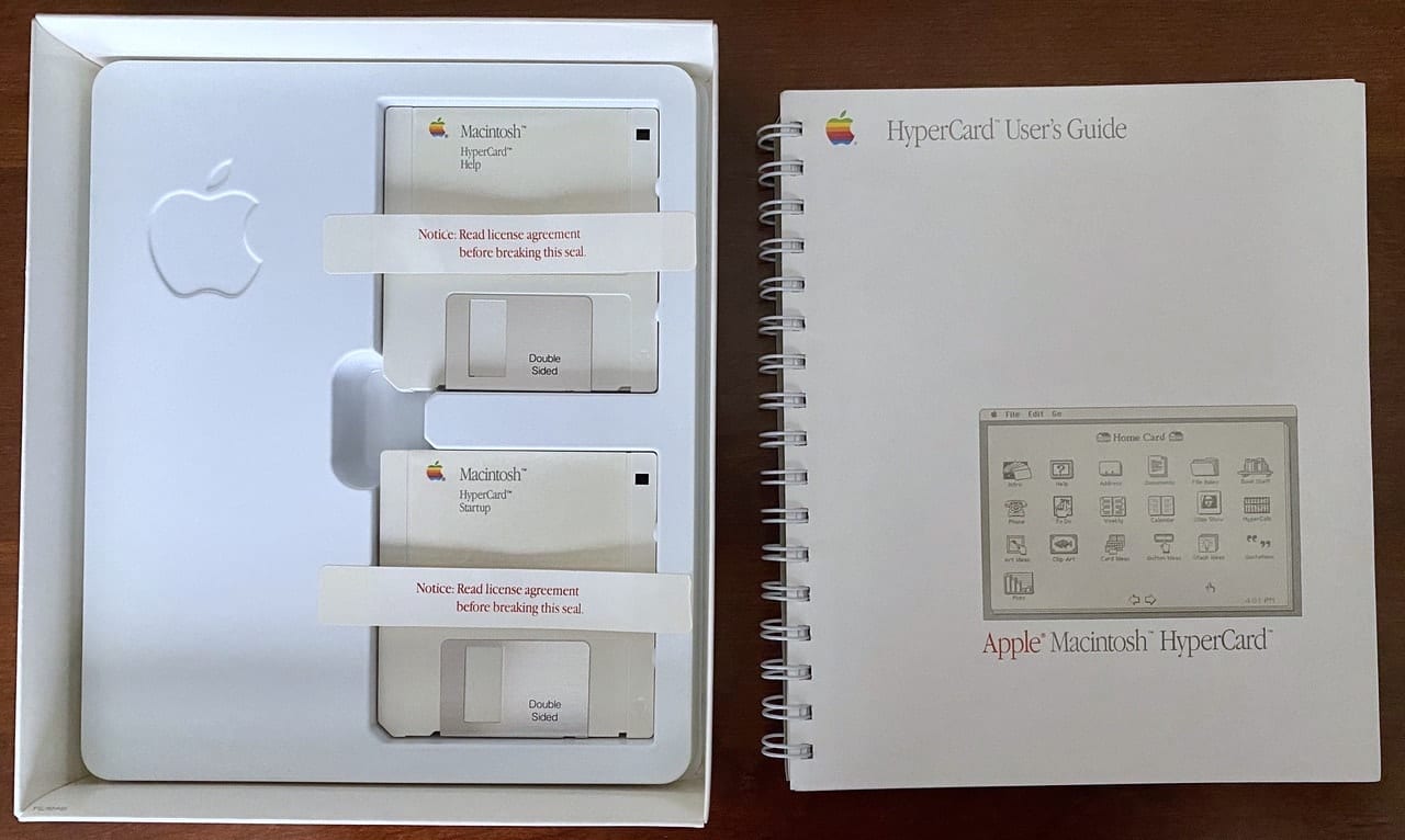 My still-sealed HyperCard disks and the manual that came with them