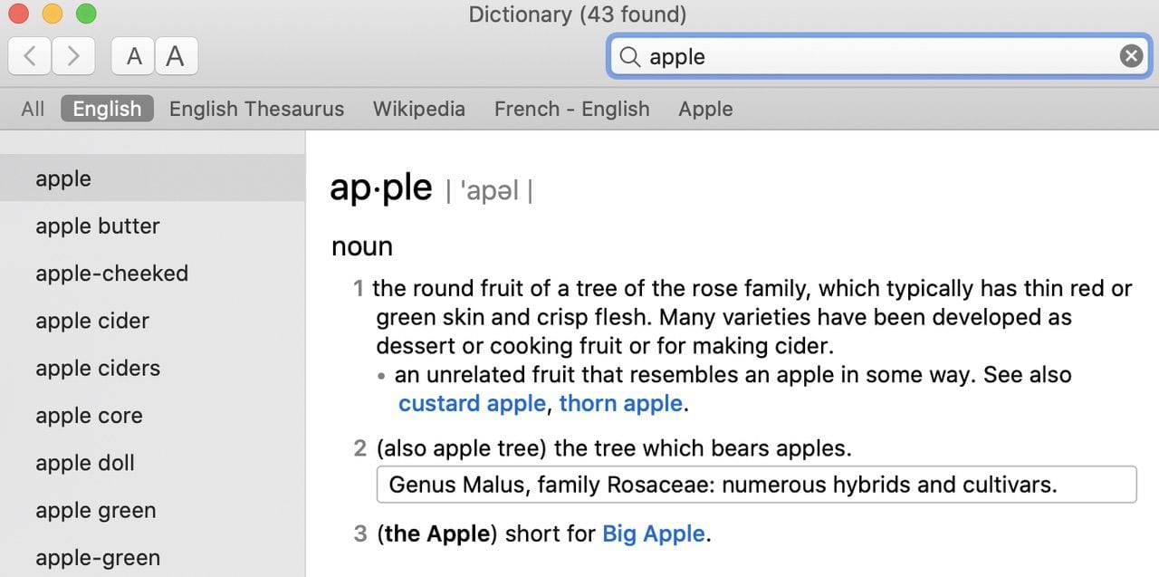 Here's the Dictionary definition of the word "apple"