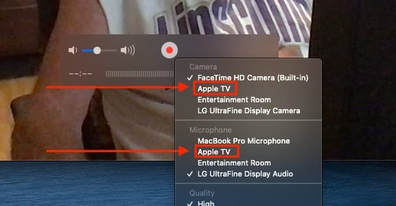 Select "Apple TV" from both the Camera and Microphone settings.