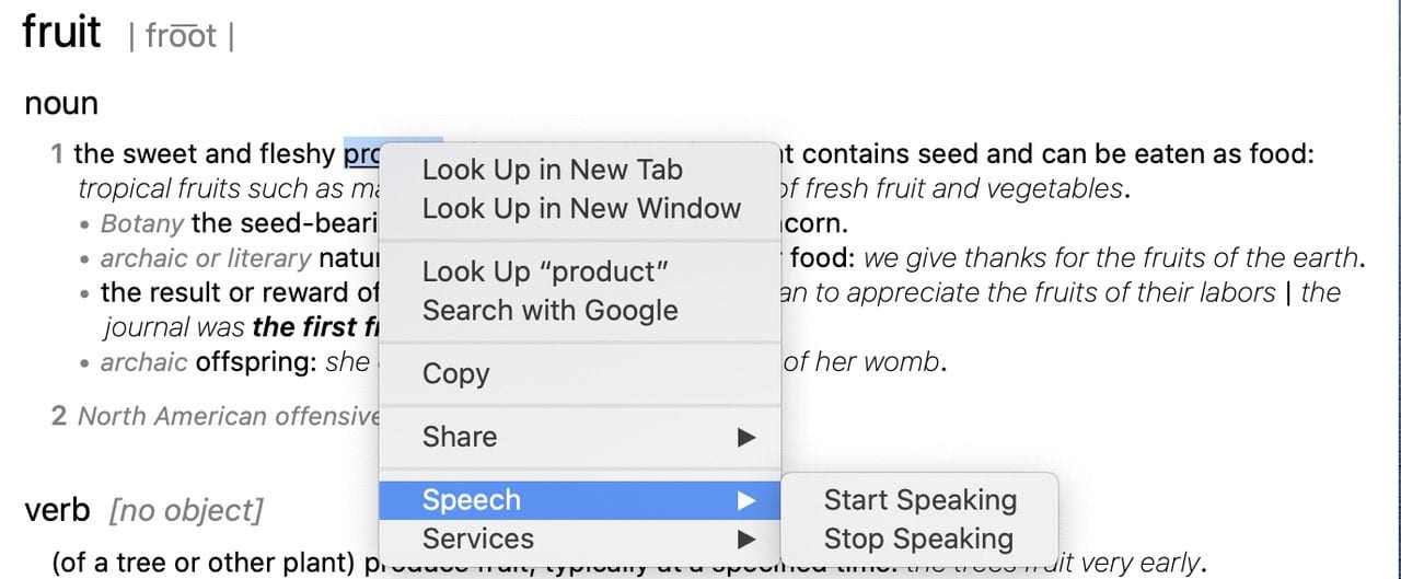 Don't know how a word is pronounced? Have your Mac speak it!