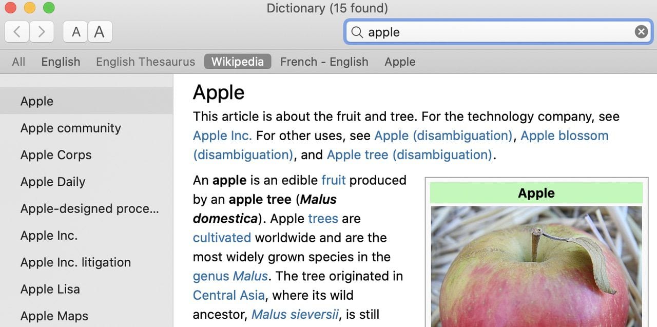 The Dictionary app is a wonderful Wikipedia browser!