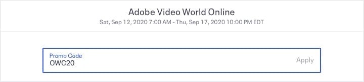 Adobe Video Online Promo Code Box