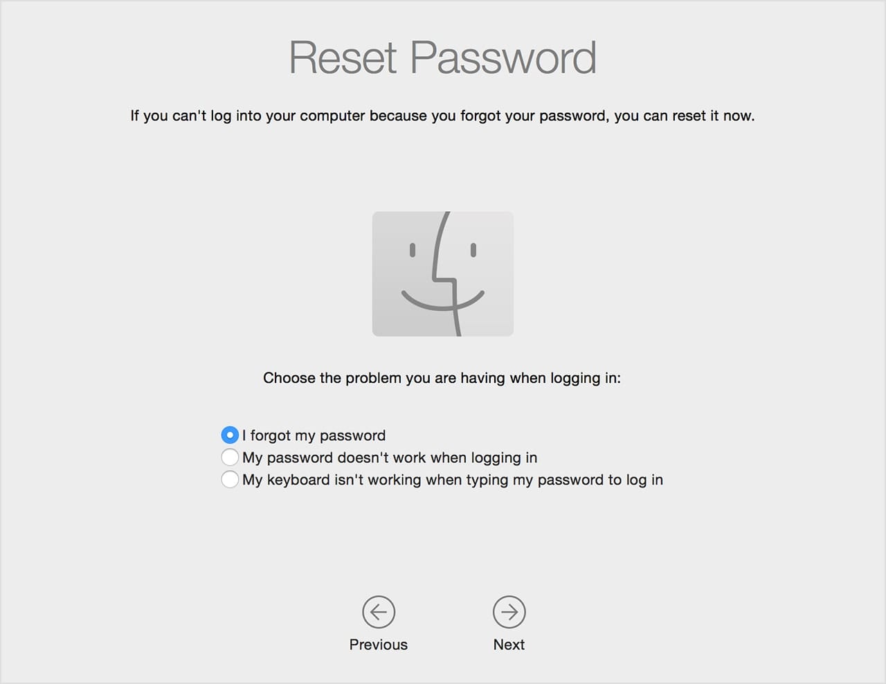 Reset Password screen in macOS