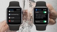 Hand under running water with two apple watch screens