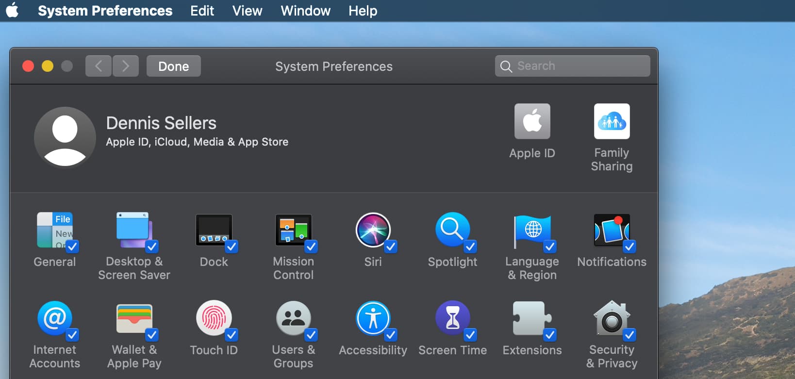 Screenshot of system preferences pain with hide and show checkboxes
