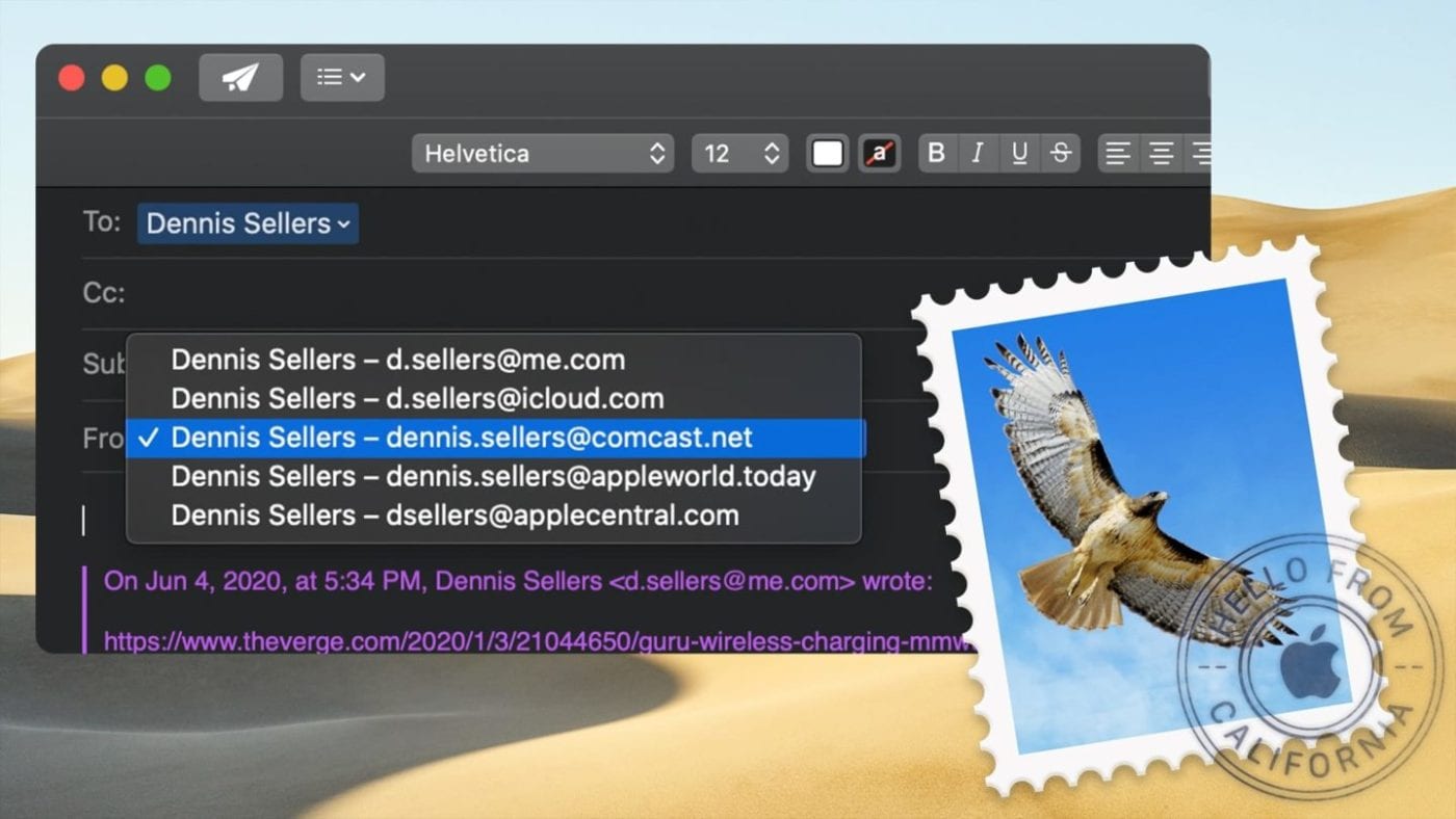 Mac Mail icon on desert background