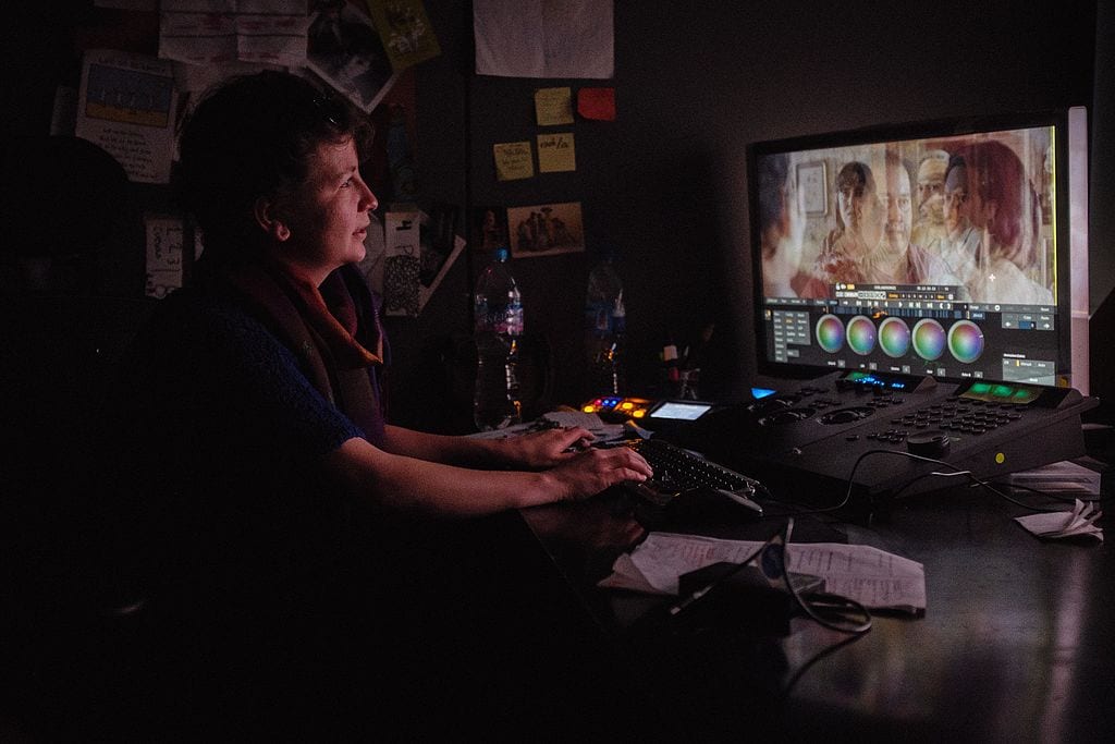 A colorist in Amsterdam working on the advanced color grading system Scratch.