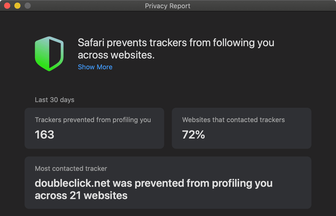 General information in Safari's tracking report