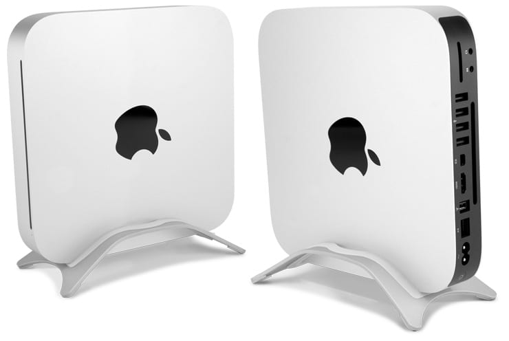 The NewerTech NuStand Alloy holds the Mac mini vertically so it takes up less room