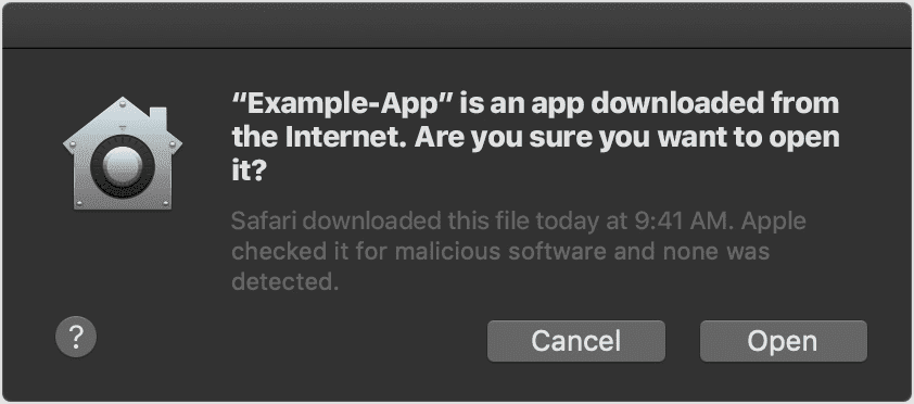 Example of message when downloading an app not from the App Store