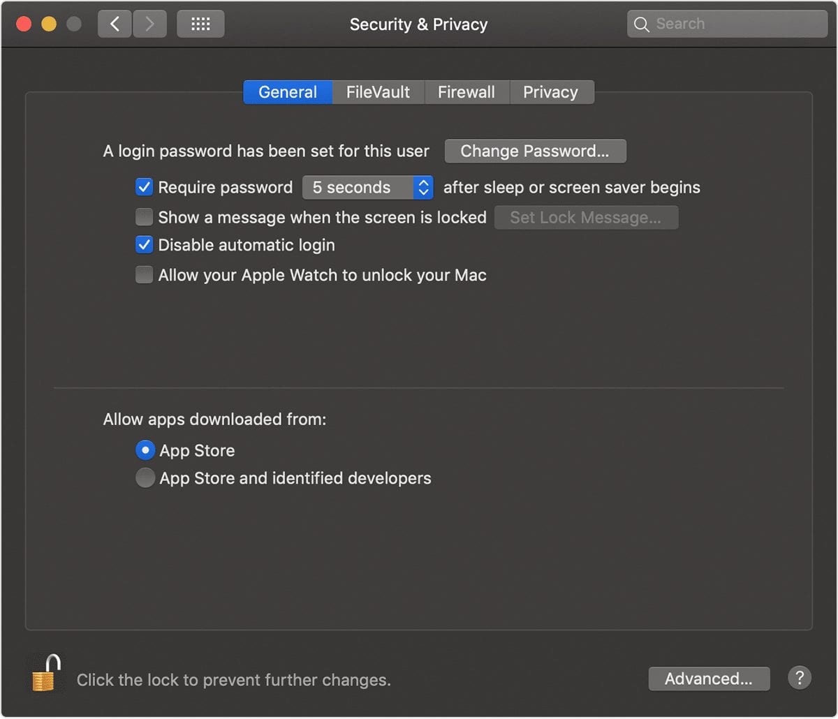 General Settings for Security & Privacy