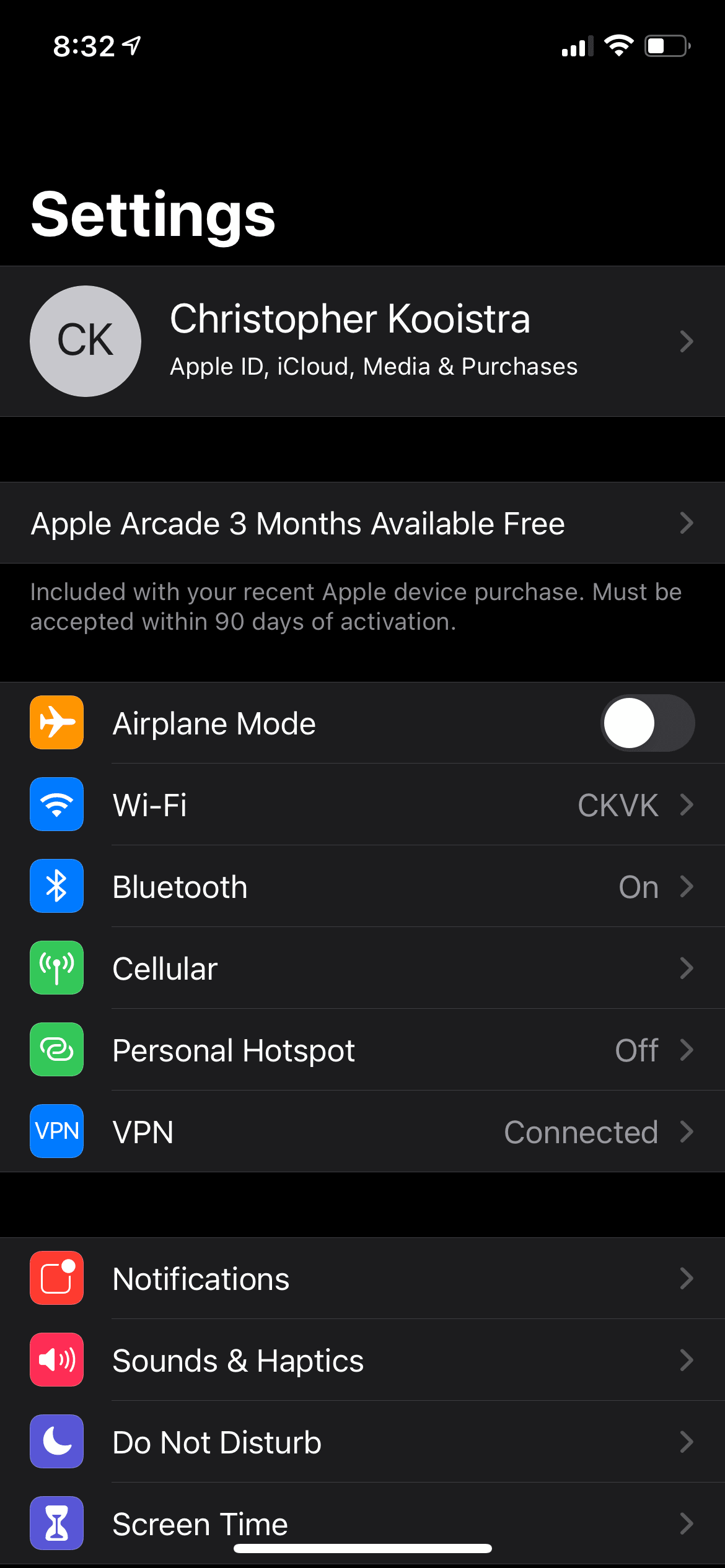 iCloud settings screen on iPhone