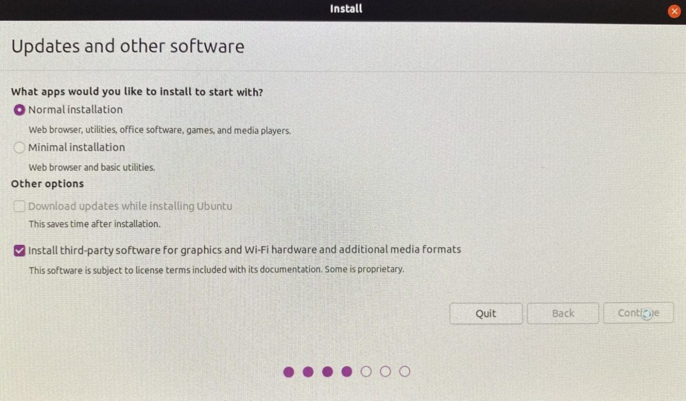 Click the radio button for Normal Installation and check the box for "Install third-party software..."